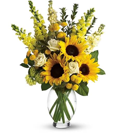 Aura of Amber & Verdant Rose Bouquet with sunflowers and green roses for State College birthday and cheer-up delivery