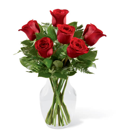 Classic Crimson Rose Arrangement with six red roses for State College graduation and birthday delivery