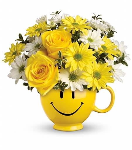 Golden Glow Keepsake Mug Arrangement with yellow roses and white daisies for State College get well and graduation delivery