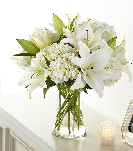Graceful Lily & Hydrangea Arrangement with white lilies and hydrangeas for State College sympathy and funeral delivery