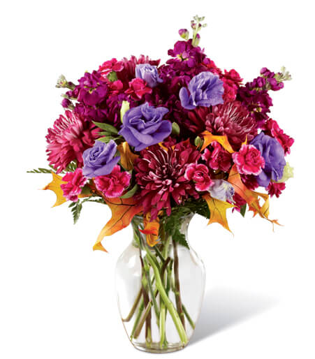 Plum & Amethyst Autumn Arrangement with plum chrysanthemums and purple lisianthus for State College anniversary and graduation delivery