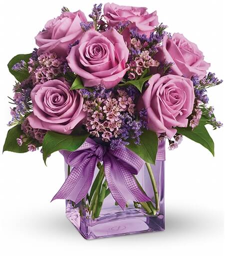 Violet Melodies Floral Arrangement with lavender roses and purple waxflower for State College anniversary and graduation delivery