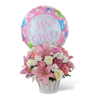 Blossoming Grace Garden Basket with pink and white roses for State College new baby and graduation delivery