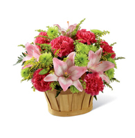 Blush Garden Lily Basket with pink Asiatic lilies and hot pink roses for State College get well and graduation delivery
