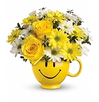 Golden Glow Keepsake Mug Arrangement with yellow roses and white daisies for State College get well and graduation delivery