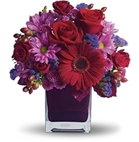 Jewel-Toned Romance Arrangement with red roses and purple gerberas for State College graduation and anniversary delivery