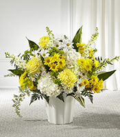 Luminous Legacy & Hydrangea Floor Tribute with blue larkspur and white hydrangea for State College funeral and memorial delivery