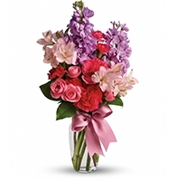 Pink Radiance Romance Arrangement with pink spray roses and lavender stock for State College graduation and anniversary delivery