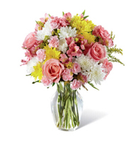 Sunlit Grace and Rose Arrangement with pink roses and yellow chrysanthemums for State College get well and graduation delivery