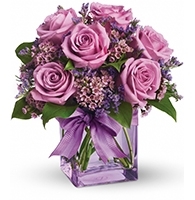 Violet Melodies Floral Arrangement with lavender roses and purple waxflower for State College anniversary and graduation delivery